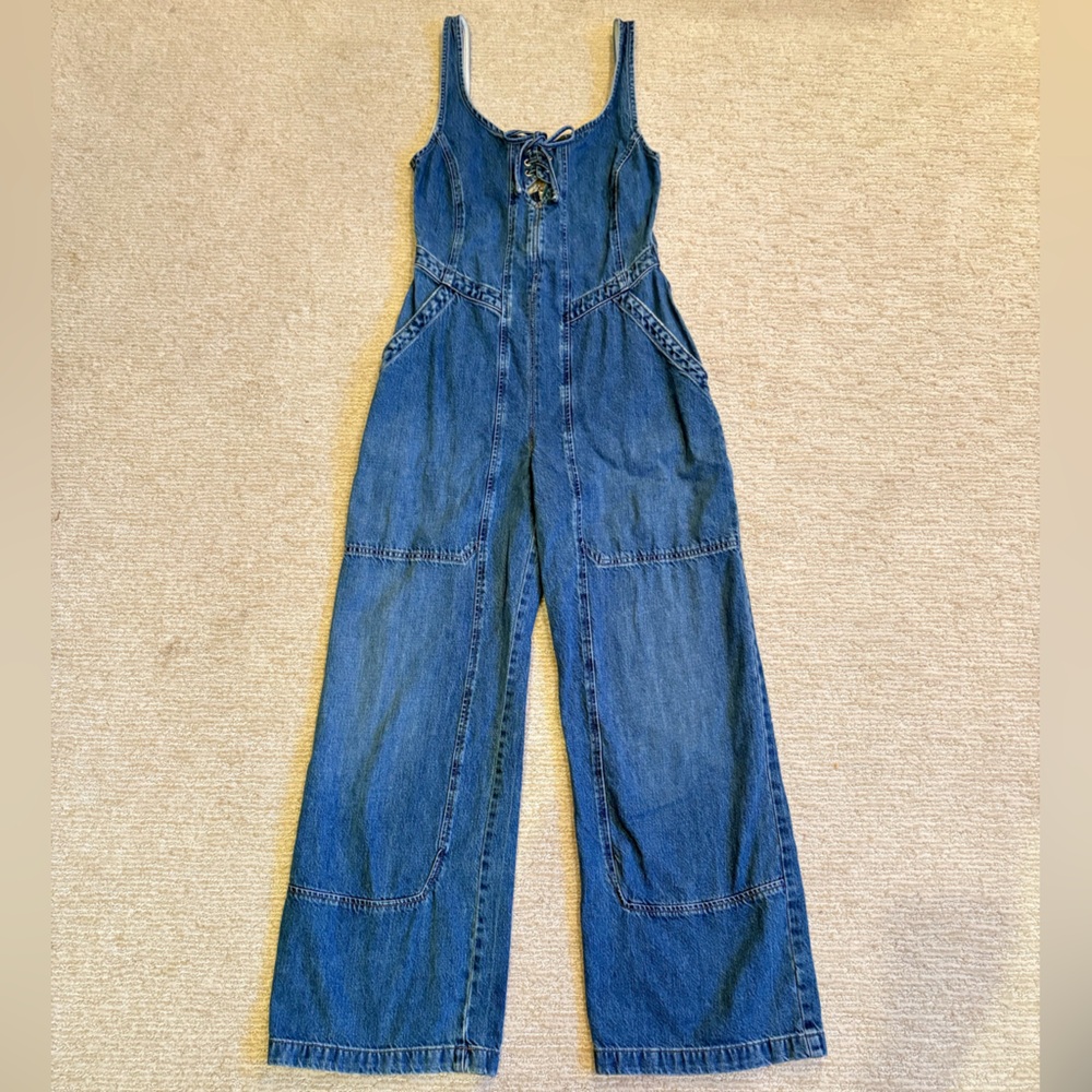 Free People Amina Denim Wide-Leg + Lace-Up Jumpsuit - Picture 6 of 16